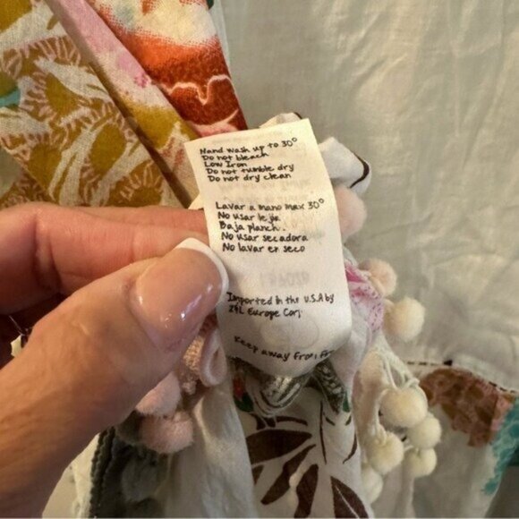 Z&L Europe Floral Print Airy  100% Cotton Pom-Pom Caftan Swim Cover Up sz Small - Picture 14 of 16